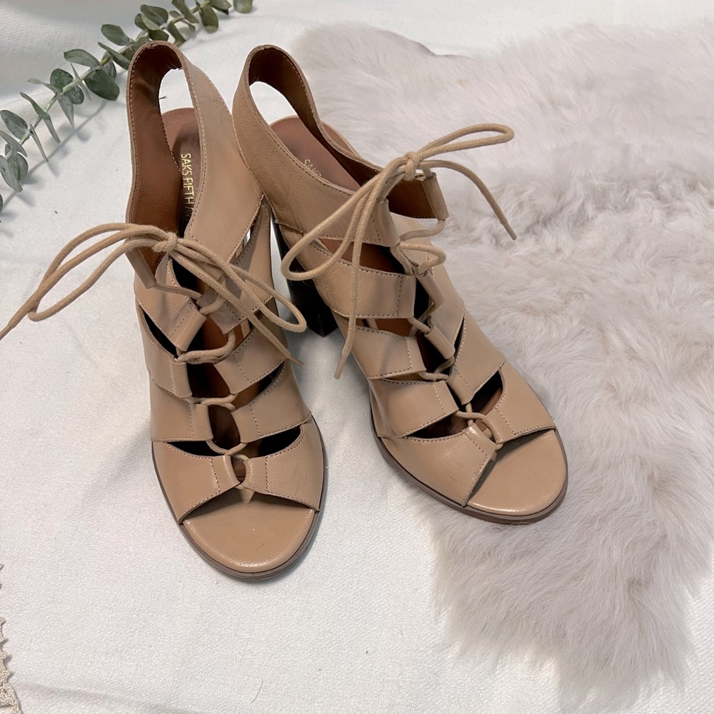 Saks fifth avenue lace up sandals nude